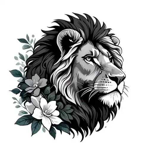 Lion And Flowers