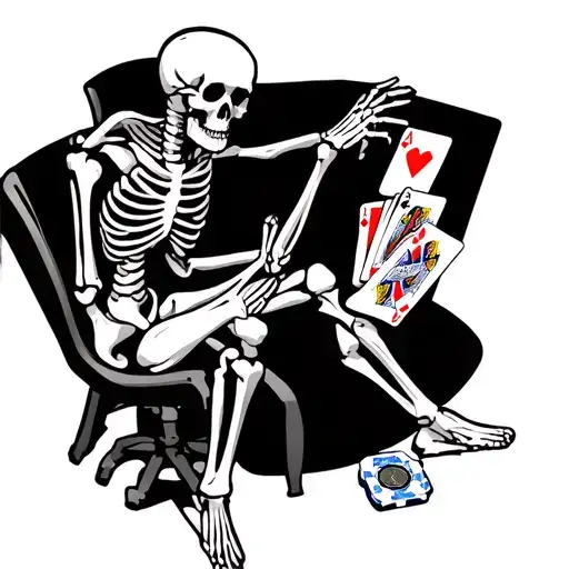 A Human Skeleton Sitting Down At A Texas Hold Em Game With Bad Cards Looking Dismayed