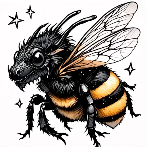 A Minimalistic Bumble Bee Dragon Tattoo With Sparkly Stars In Background