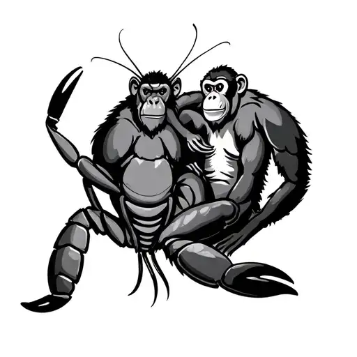 Lobster And Monkey Sitting Together