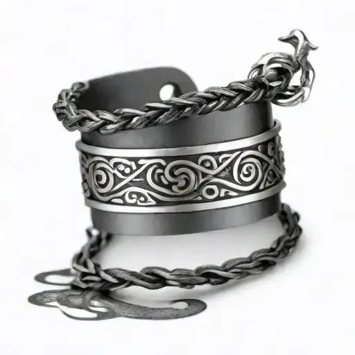 Band Tattoo Bracelet On 2 Level Black Ink With A Breton Triskel In Negative To Close The Bracelet