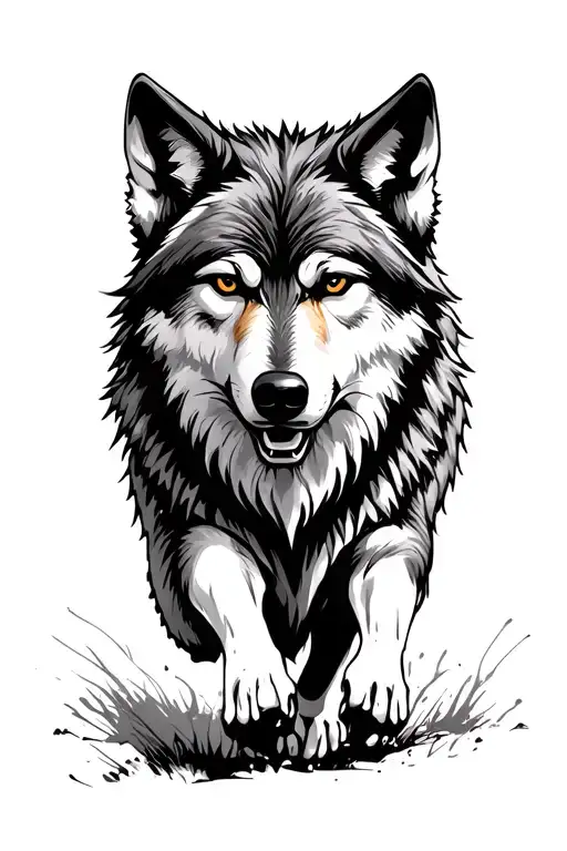 Wolf Head And Front Legs Running