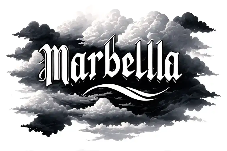 Marbella Name With Clouds Background Black And White Realism
