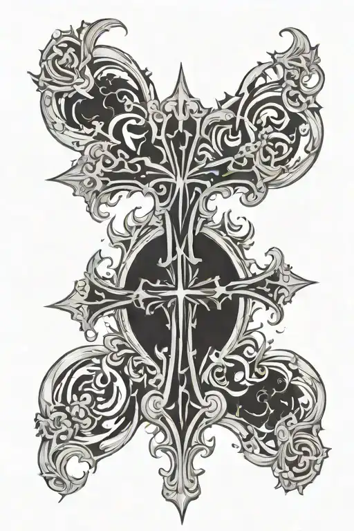 Gothic Cross With Black Flames Coming
