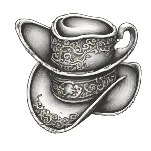 Tea Cup Sitting On A Cowboy Hat