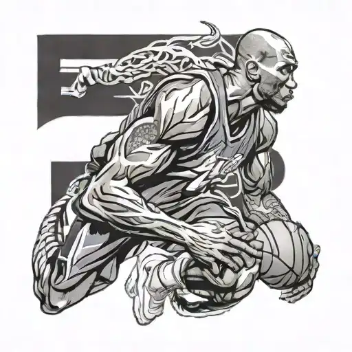 Kobe Bryant's Iconic Fadeaway Jumper With A Black Mamba Snake Wrapping Around His Arm