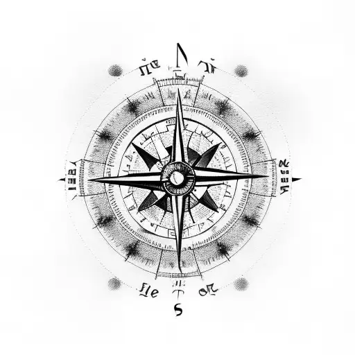 Norse Compass And Trees In The Background With Shadows And Small Birds Flying Away