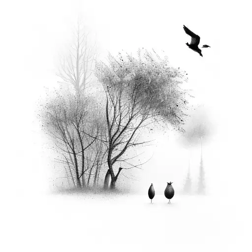 Forest With Fog And Birds