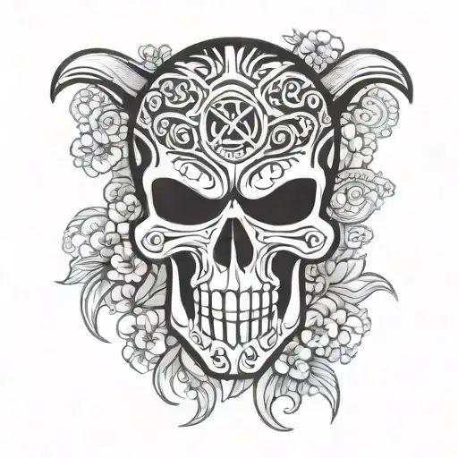 Punisher Skull Over Hawaiian Tribal Patterns