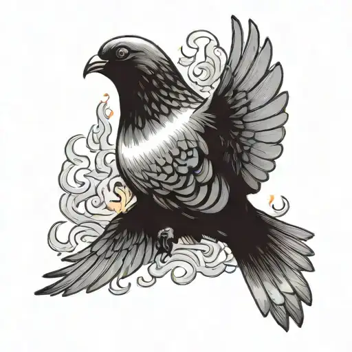 A Pigeon Descending From The Sky With Fire