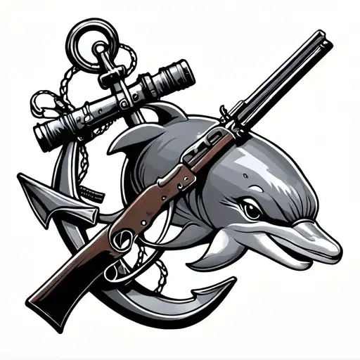 Dolphin With Anchor And Rifle