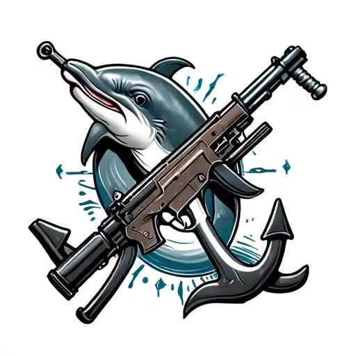 Dolphin With Anchor And Galil Ace 21 Rifle