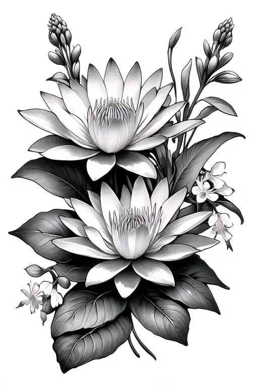 Water Lilly And Larkspur Flower