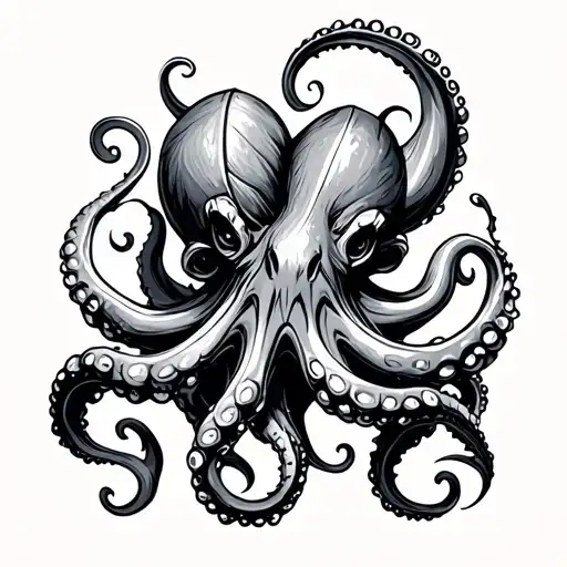 Viking Octopus Wtith Viking Runs Infused Ink Spreading