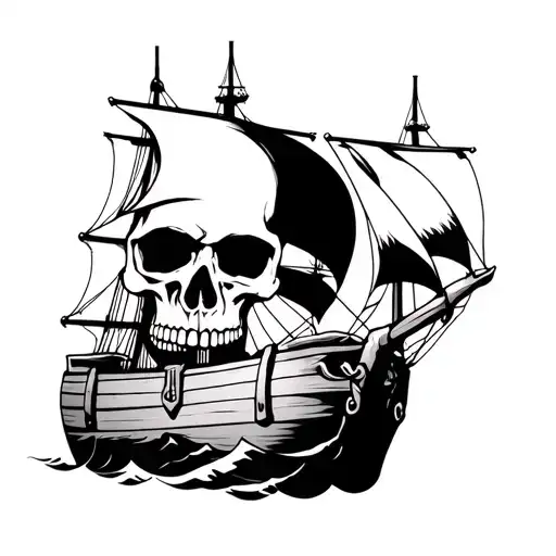 Pirate Skull Treasure Chest Pirate Ship Sailing