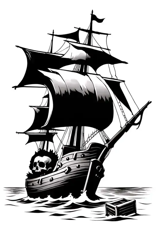 Pirate Skull Treasure Chest Pirate Ship Sailing