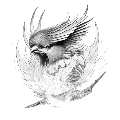 A Midevil Bird Fighting In War And Fire