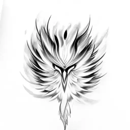 Eyes Of A Phoenix Looking Through Its Feathers Surrounded By Smoke