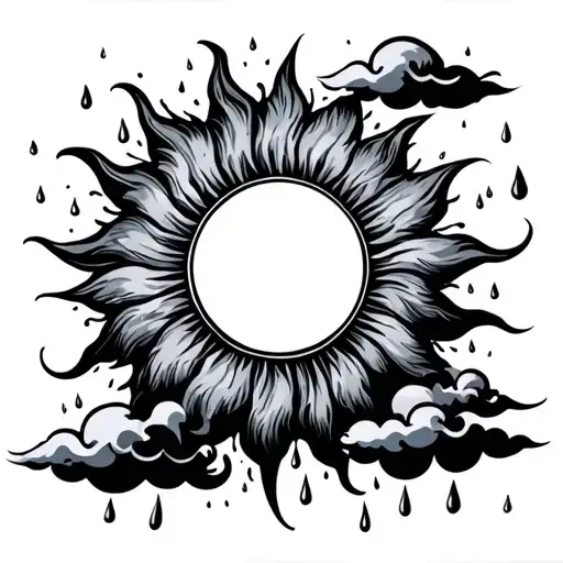 Sun With Clouds And Rain Falling