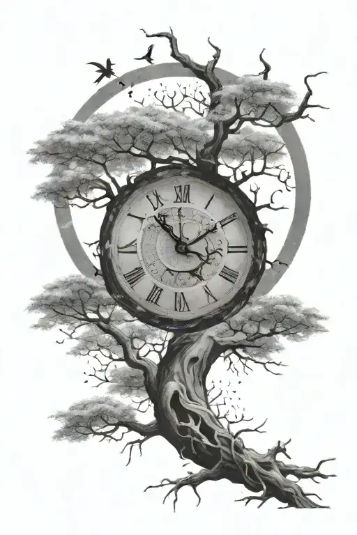 A Broken Clock In A Bodhi Tree Surrounded By Enso Circle