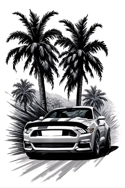 Ford Mustang Driving Down The Road Palms And Dollars
