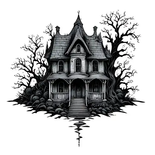 House Outline With Spooky Or Whimsical Elements Incorporated