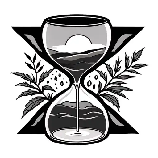 Hour Glass With Sun And Plants