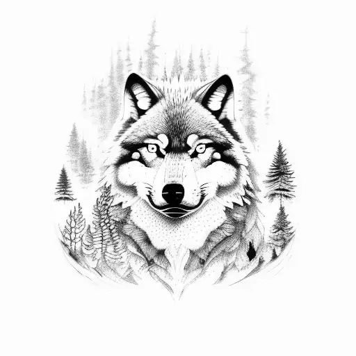 Angry Wolf With Forest