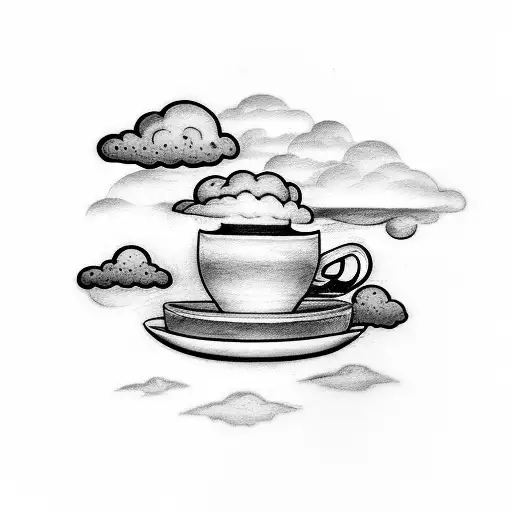 Coffee Cup With A Ship In It And A Rain Cloud