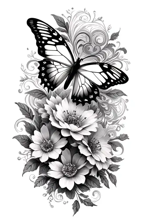 Butterflies Flowers Filigree Wave Design