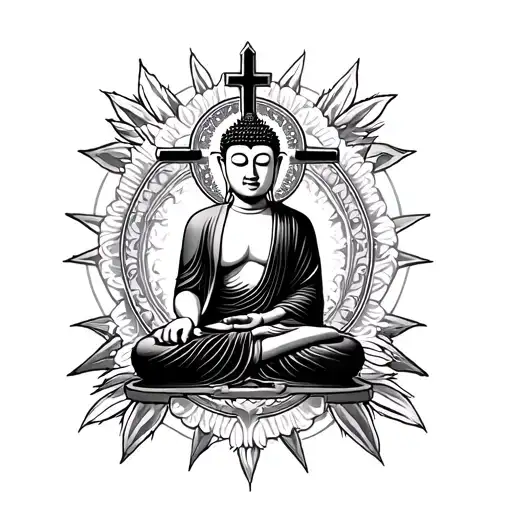 Cross Behind A Sitting Buddha