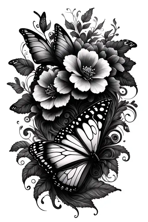 Butterflies Flowers Filigree Wave Design