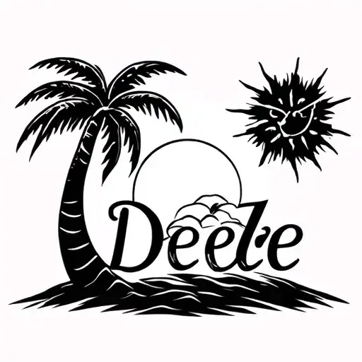 Palm Tree And Sun With Word Dede