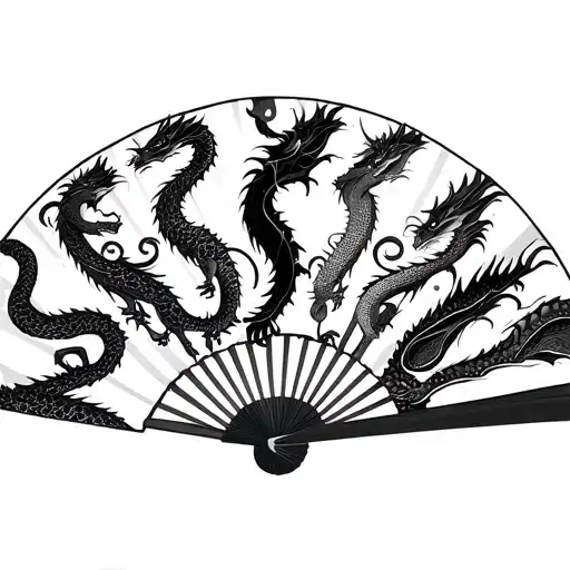 Japanese Fan With 3 Little Dragons