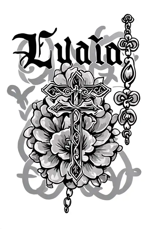 The Name Lydia With A Rosary Intertwined