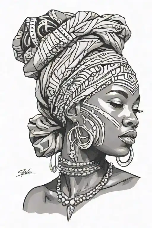 African Woman With Head Wrap With Da Vinchi Code Flowing