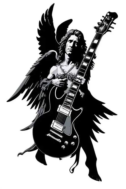 Led Zeppelin Angel Holding Electric Guitar