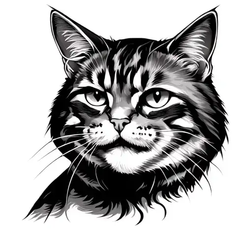 A Portrait Of A Fierce Cat Symbolizing Thuggin And Pussy In A Black-grey Style