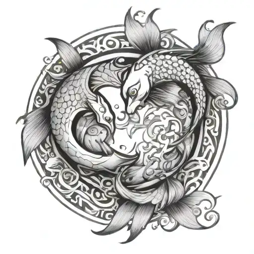 Pisces But In Yin And Yang Concept Tattoo Design Incorporating Elements