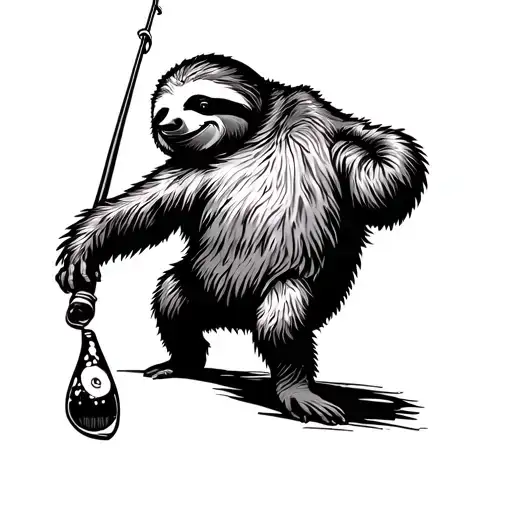 Gone Fishing Sloth Walking Away With Rod