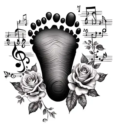 Baby Foot Print With Music Notes And Roses