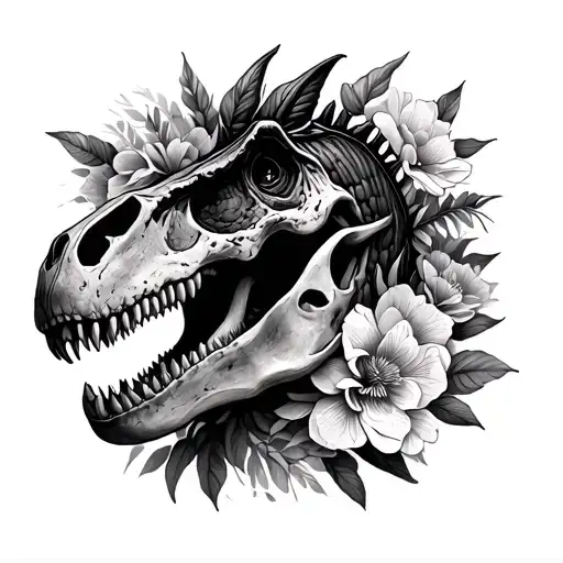 Spinosaurus Skull Surrounded By Floral Design