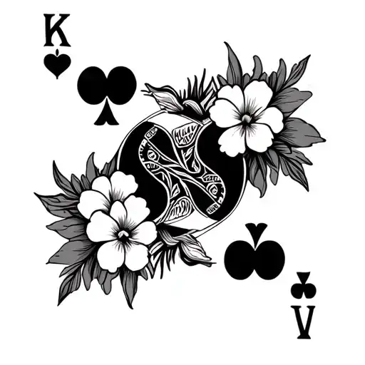 Minimalist Jack Of Hearts Playing Card Surrounded By Realistic Hawaiian Flowers