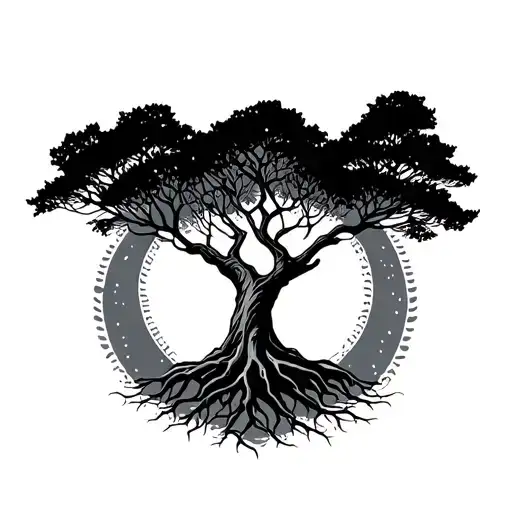 Tree Of Life With Roots Design Featuring A Discreet And Subtle W