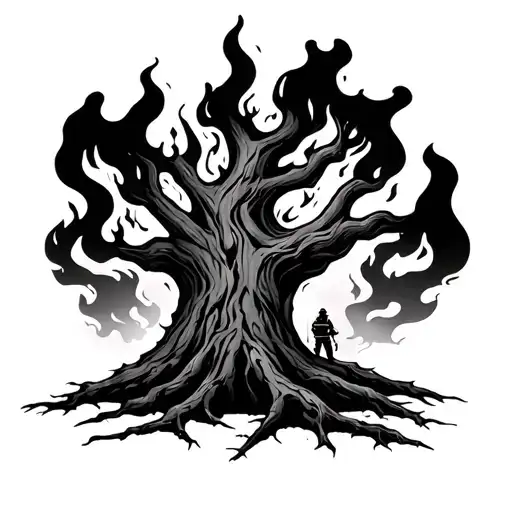 Burnt Tree With A Fireman Laid In It