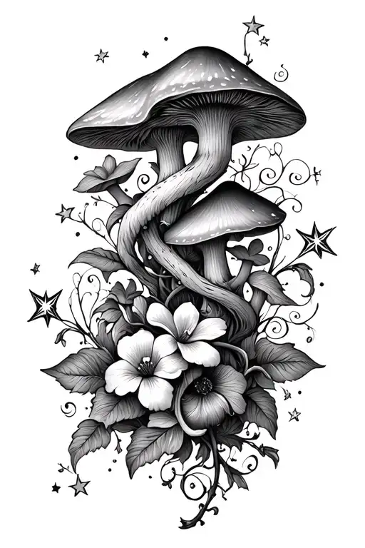 Wrap Around Vine Tattoo Magical Stars Mushrooms Flowers