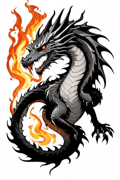 A Dragon Breathing Fire On Your Pec With Its Tail Going All The Way Down Your Right Arm