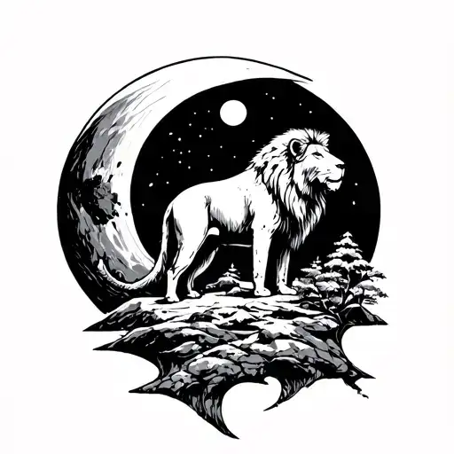 Loin Sit In The Moon Light At The Pick Of The Mountain