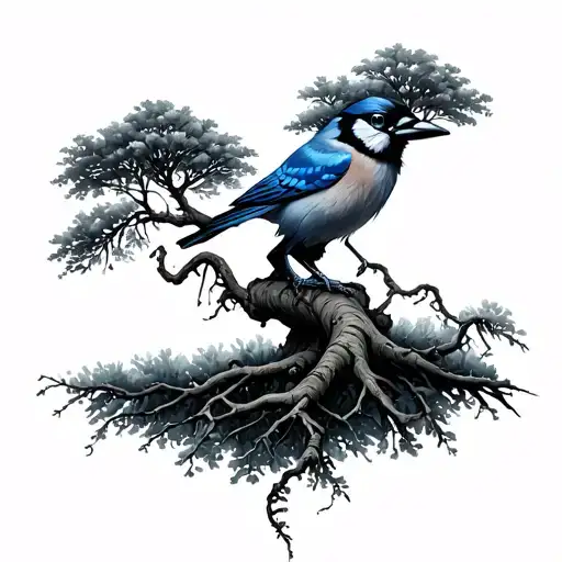 Tree With Dna Helix Trunk With Bluejay