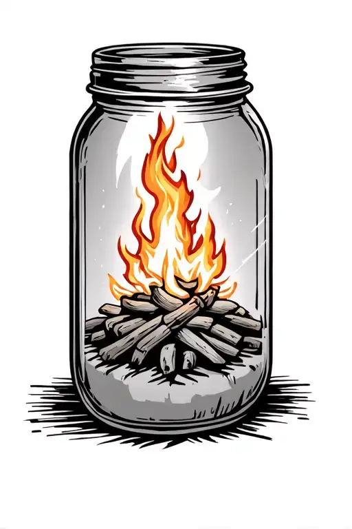 A Mason Jar With A Lid On It And A Small Fire Burning Inside